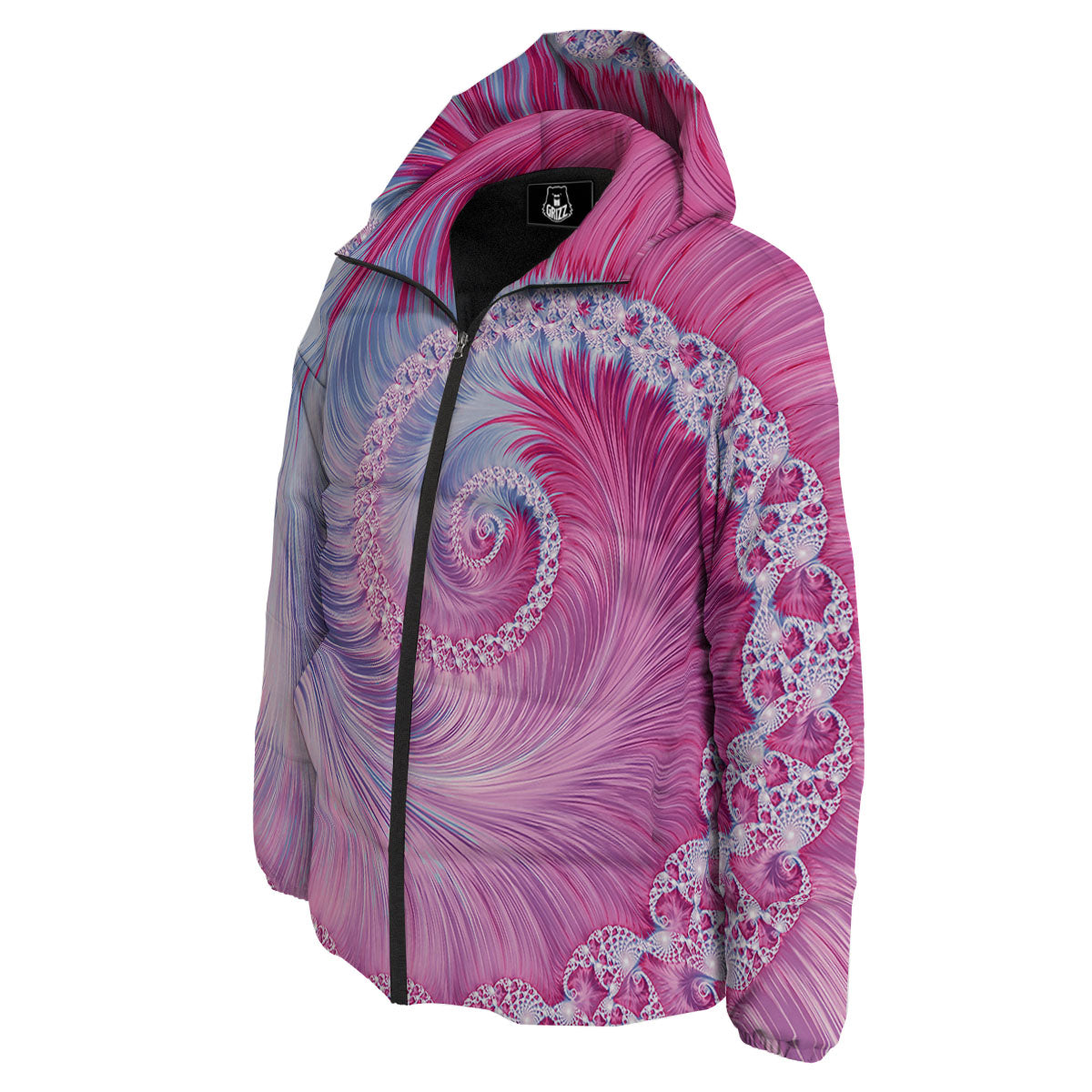 Fractal Spiral Print Down Jacket-grizzshop