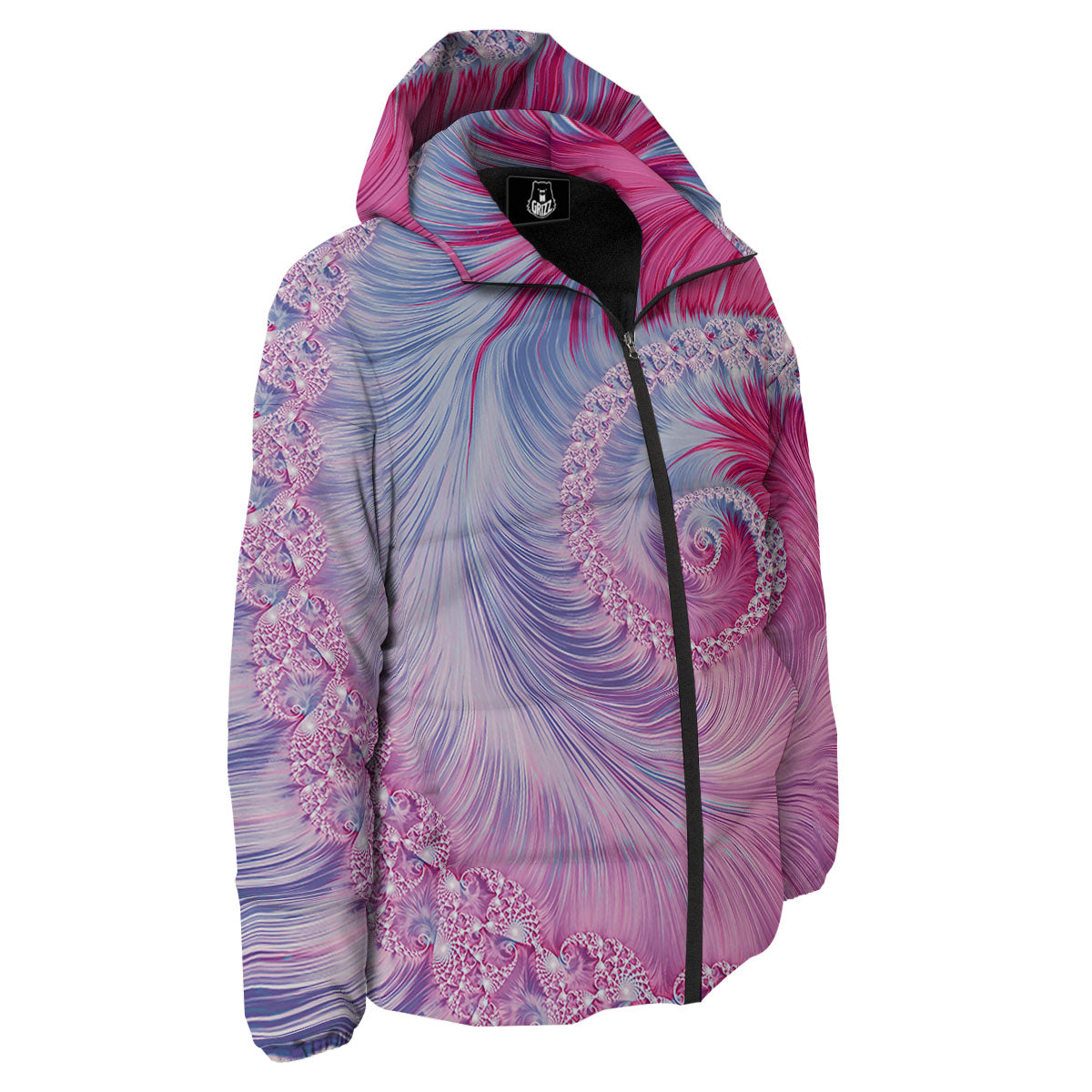 Fractal Spiral Print Down Jacket-grizzshop