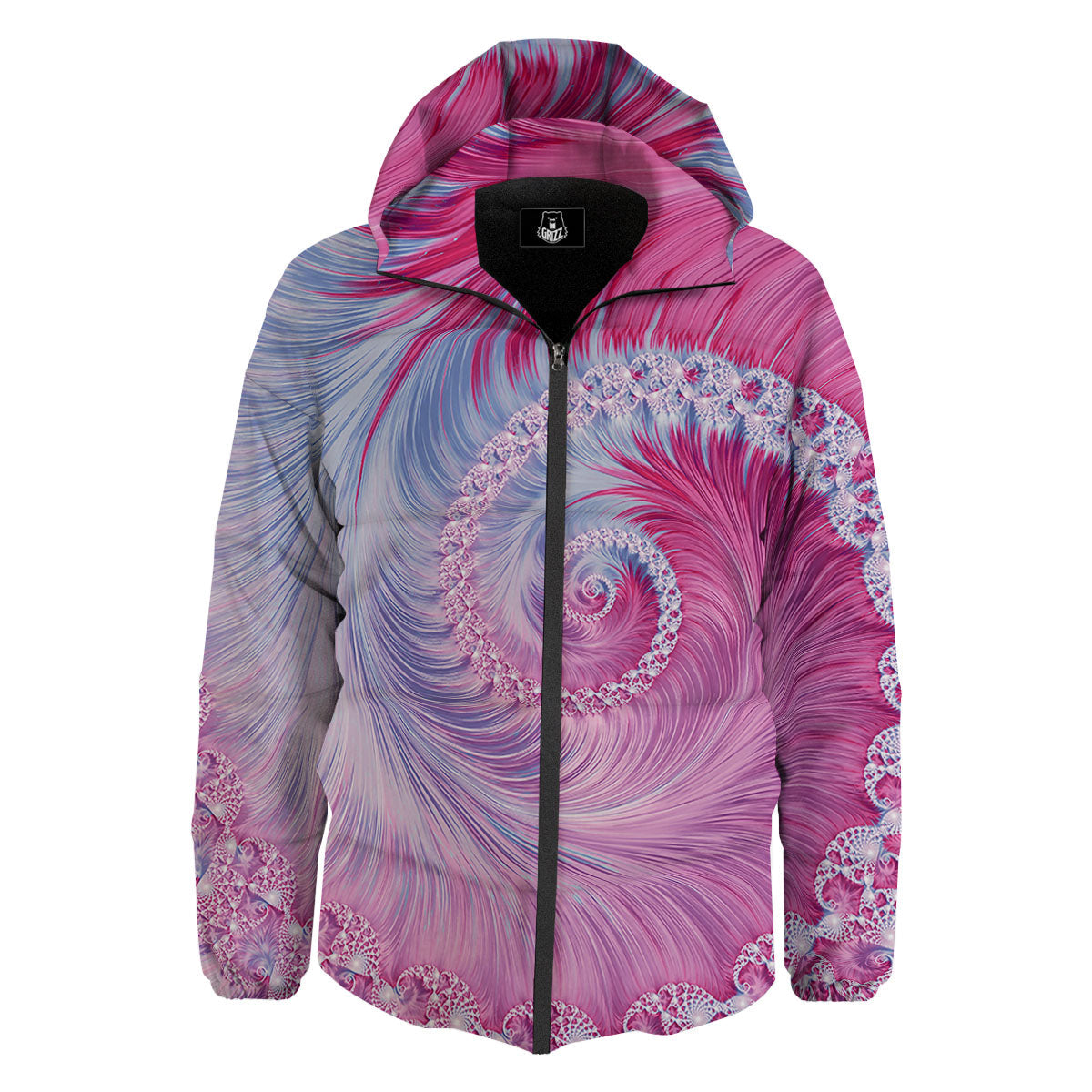 Fractal Spiral Print Down Jacket-grizzshop