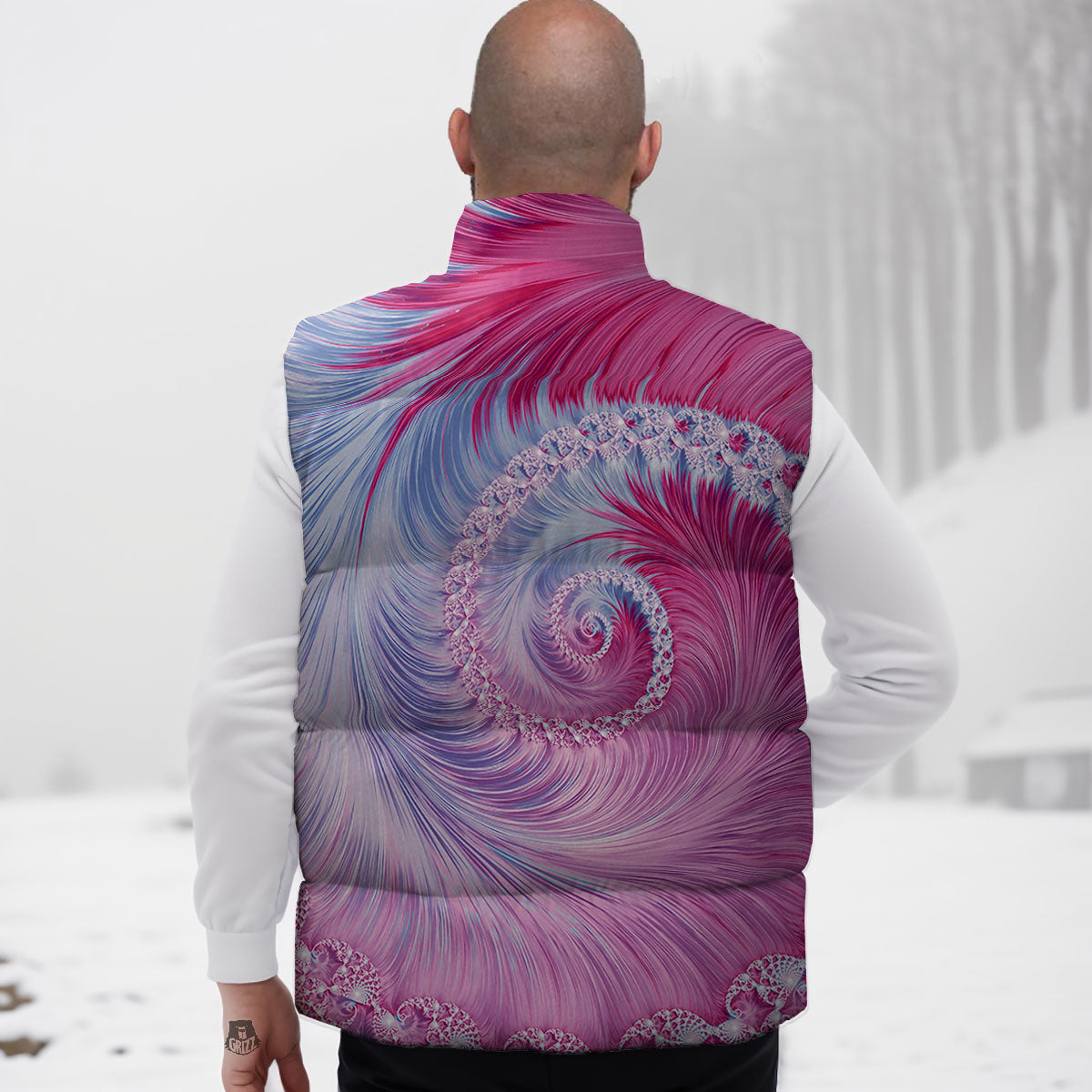 Fractal Spiral Print Down Vest