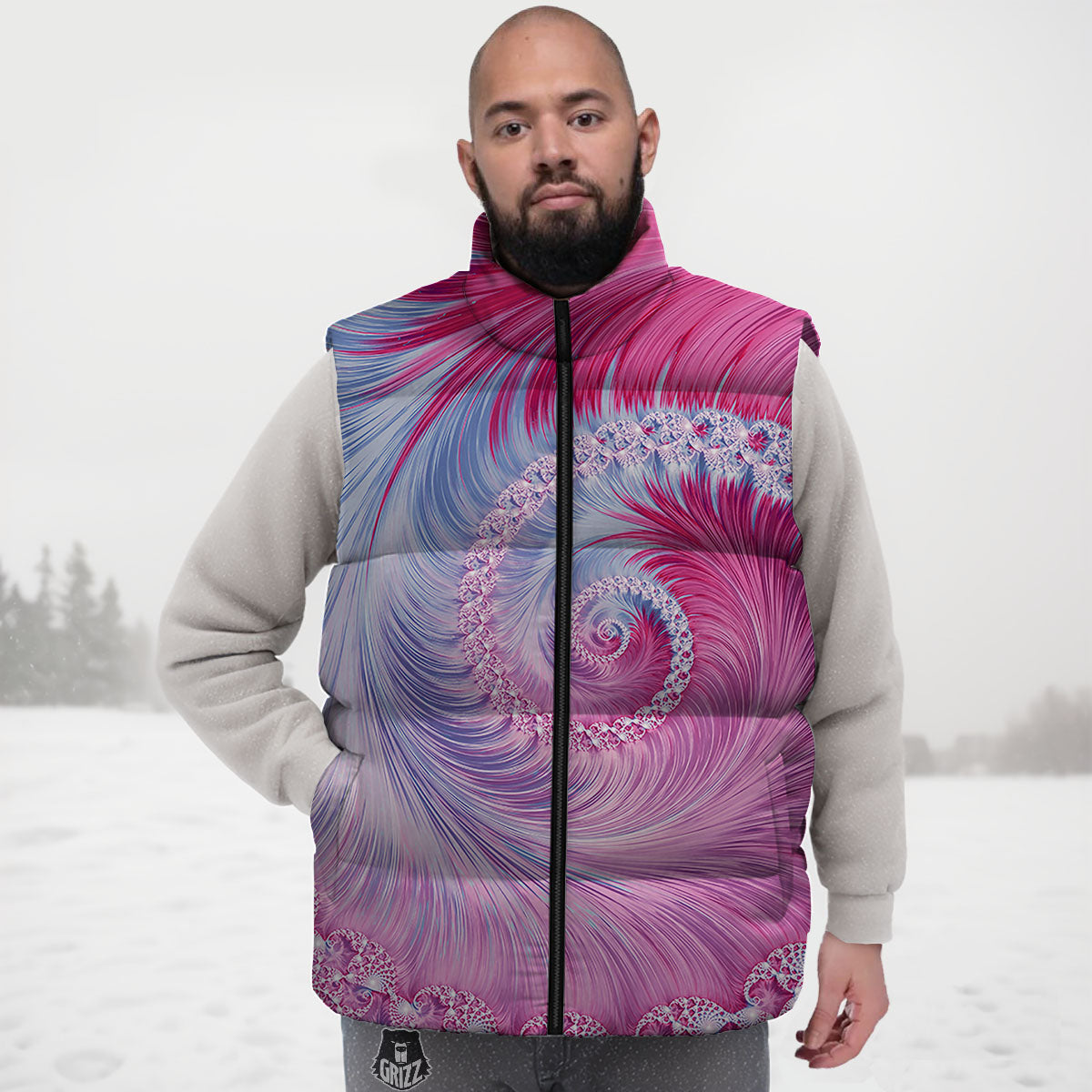 Fractal Spiral Print Down Vest