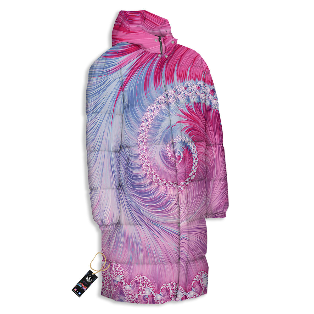 Fractal Spiral Print Long Down Jacket-grizzshop