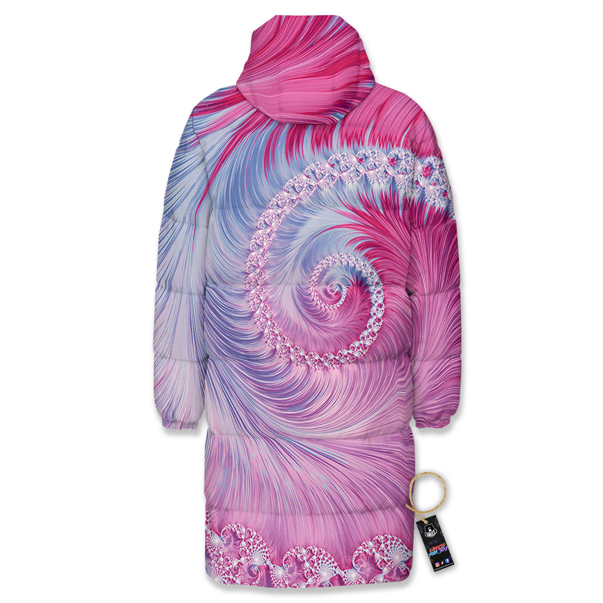 Fractal Spiral Print Long Down Jacket-grizzshop