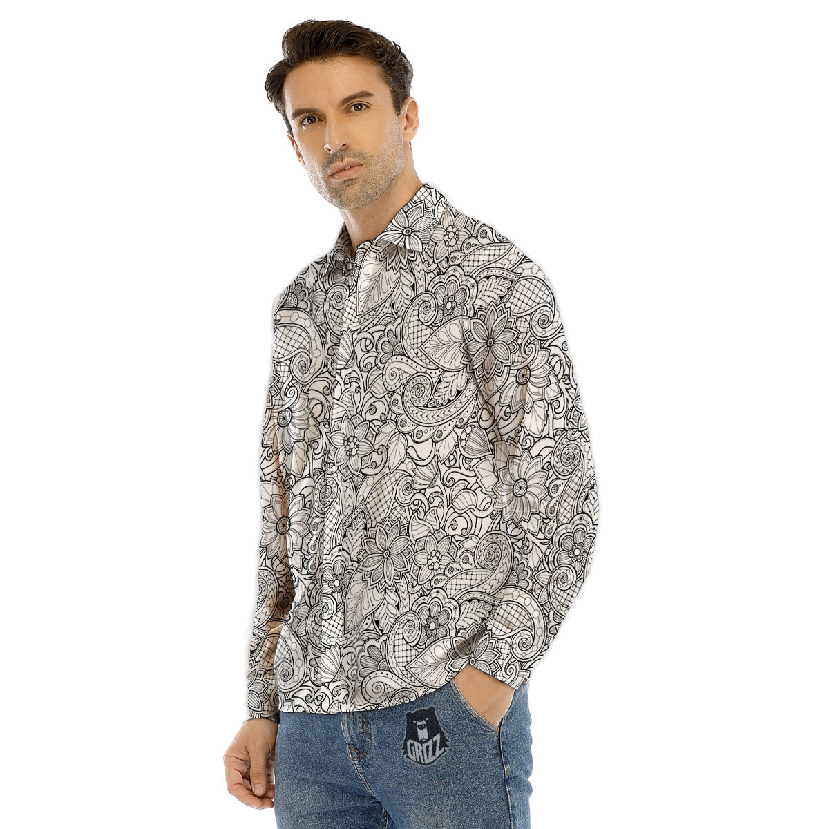 Fractal Spiral Print Men's Dress Shirts-grizzshop