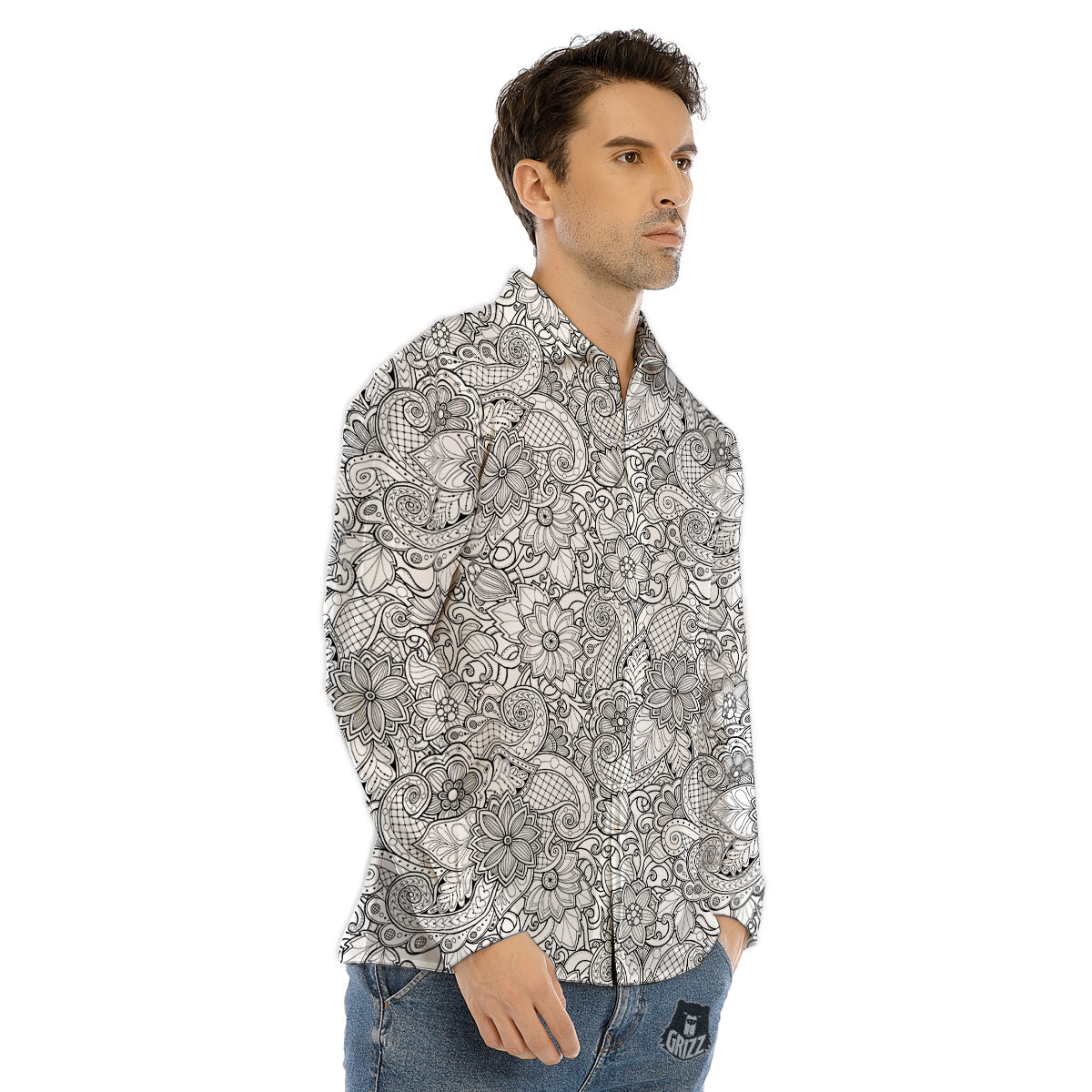 Fractal Spiral Print Men's Dress Shirts-grizzshop