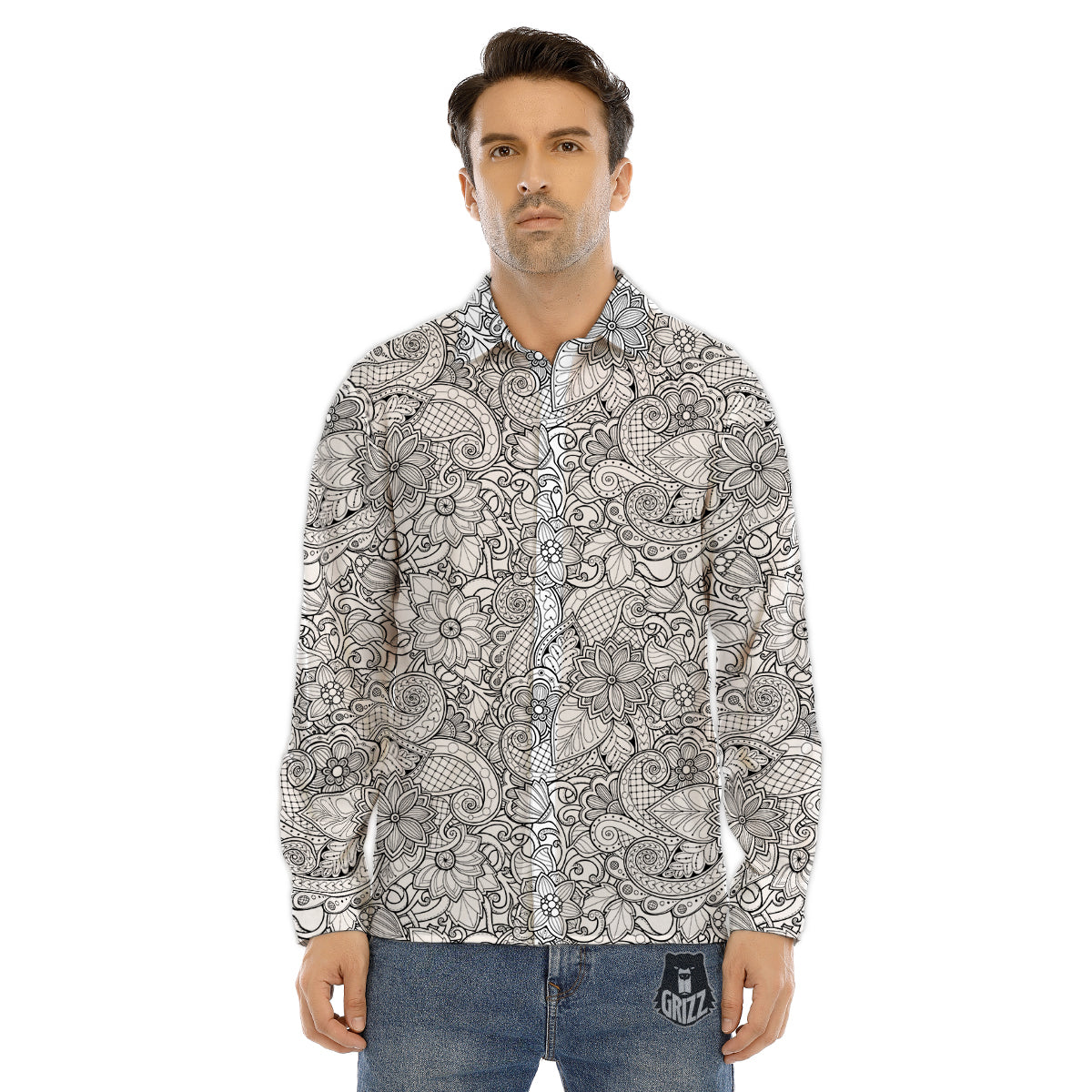 Fractal Spiral Print Men's Dress Shirts-grizzshop