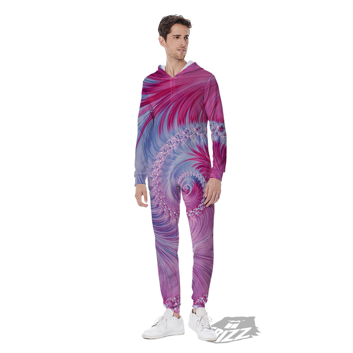 Fractal Spiral Print Men's Jumpsuit-grizzshop