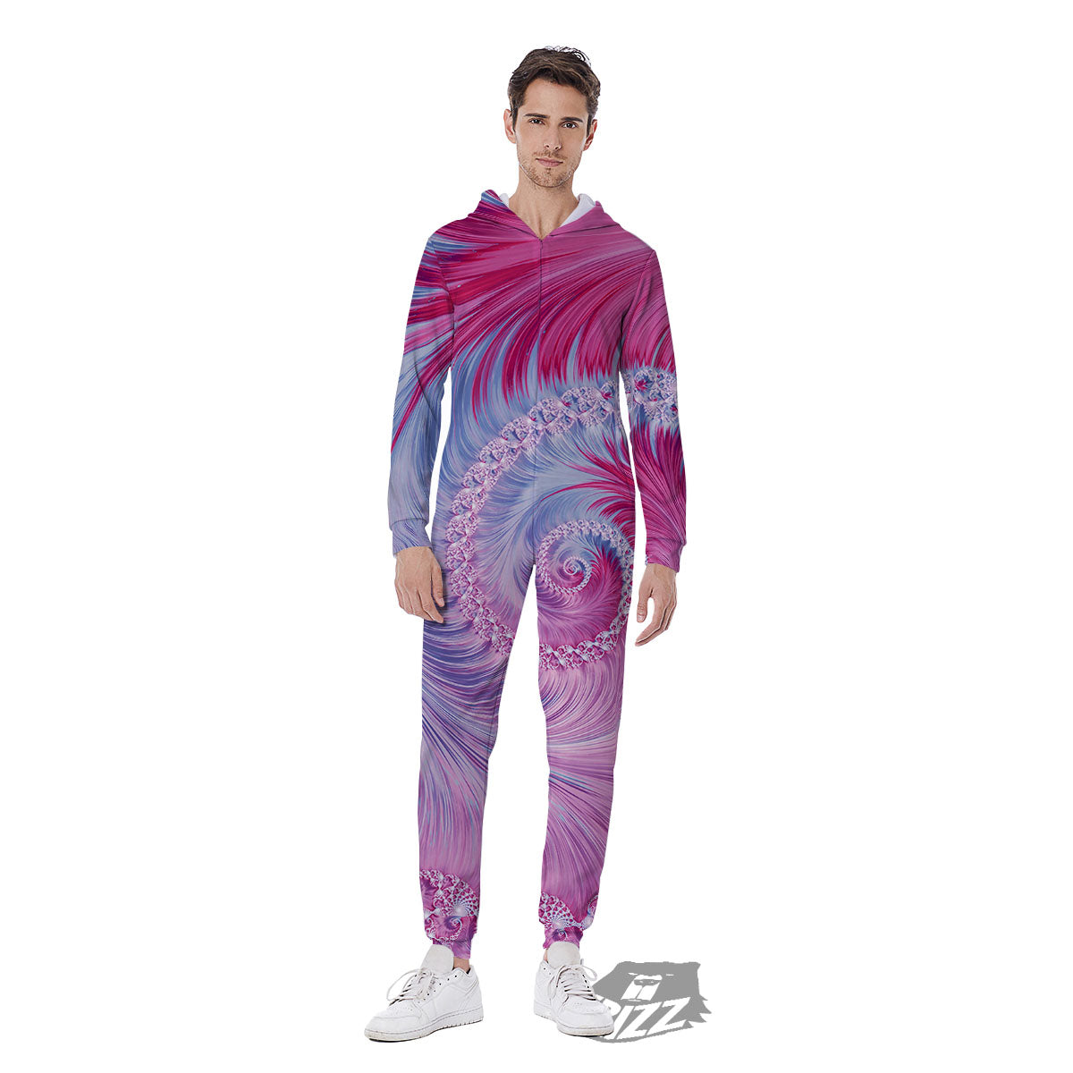 Fractal Spiral Print Men's Jumpsuit-grizzshop