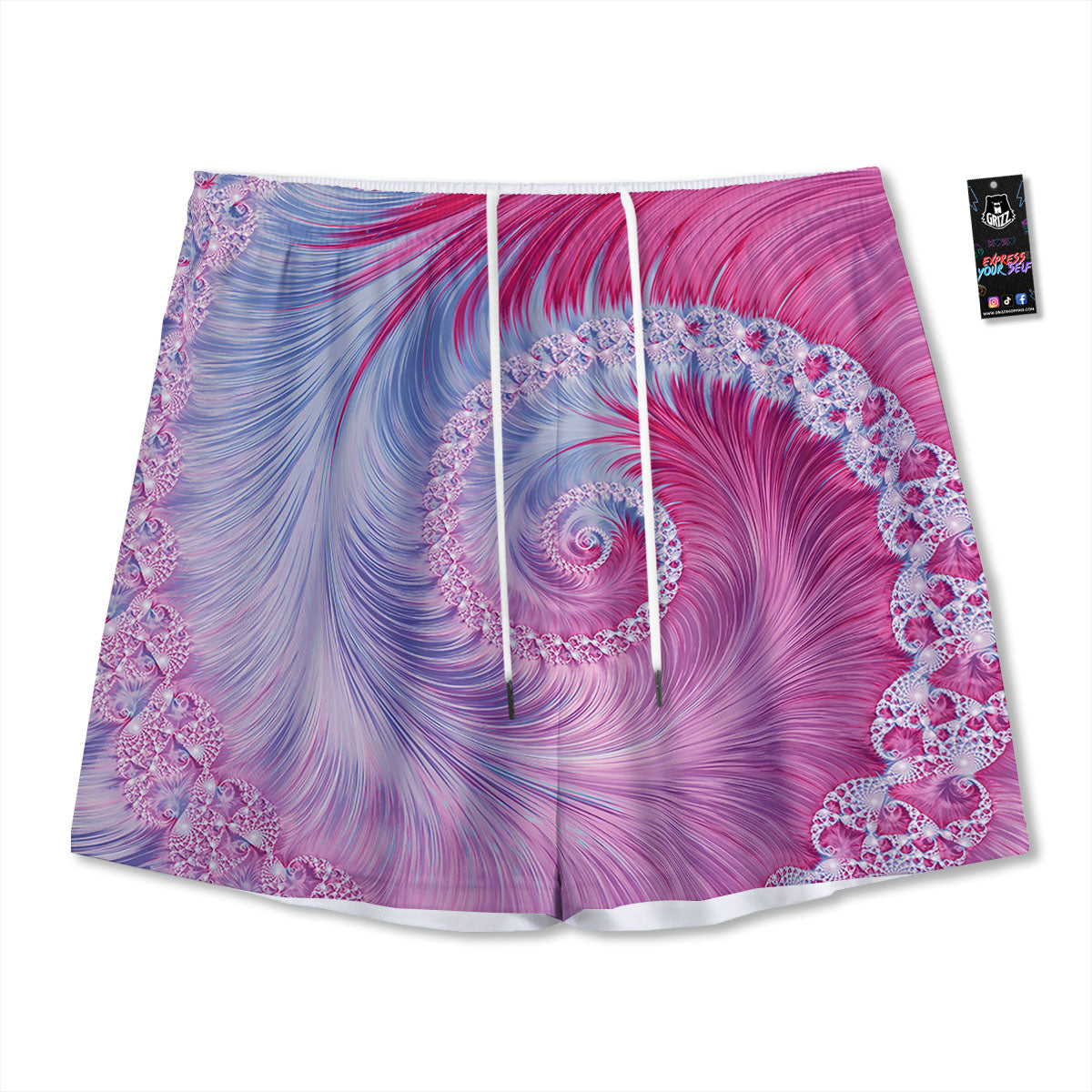 Fractal Spiral Print Mesh Shorts