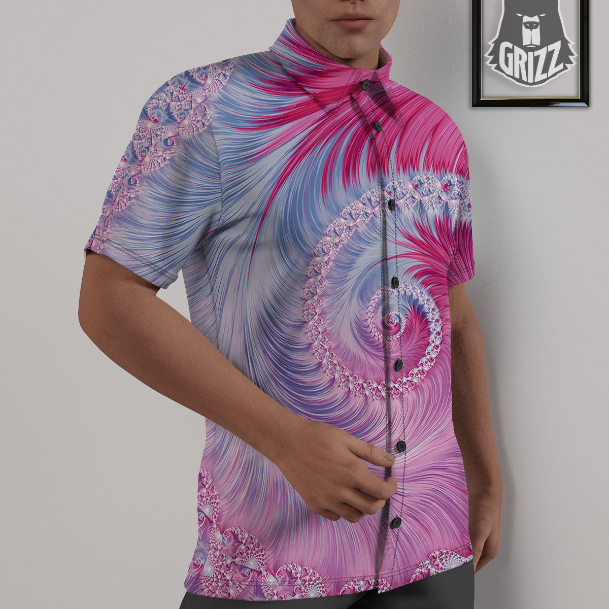 Fractal Spiral Print Untucked Shirts-grizzshop