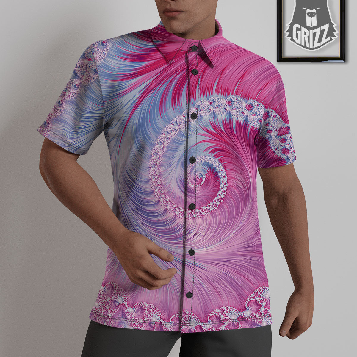 Fractal Spiral Print Untucked Shirts-grizzshop