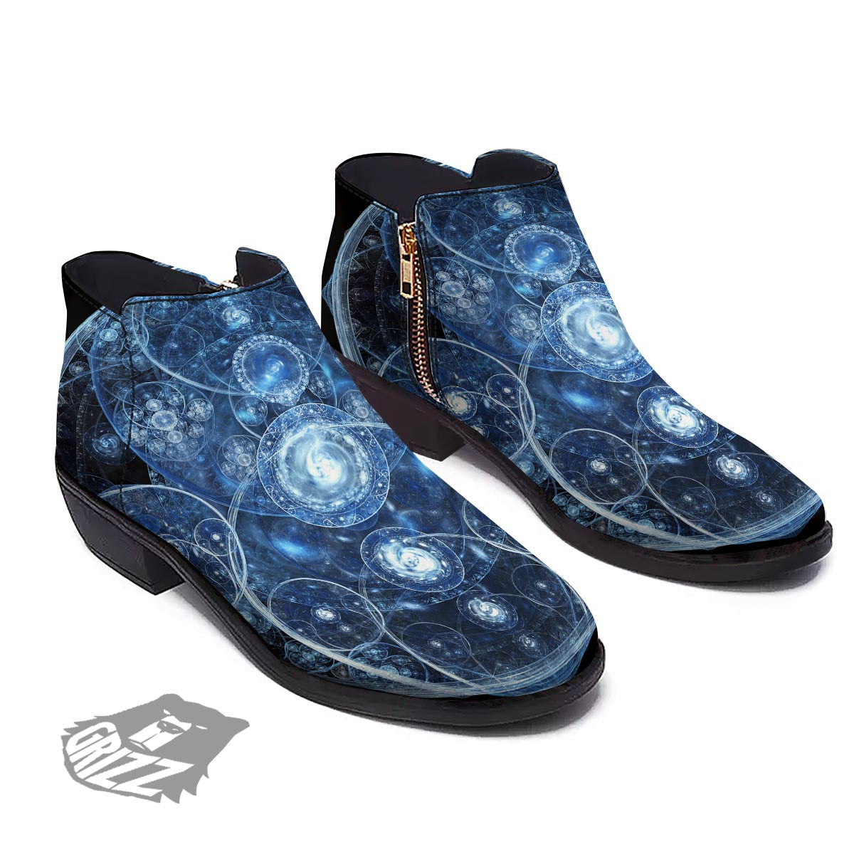Fractal Steampunk Print Ankle Boots-grizzshop