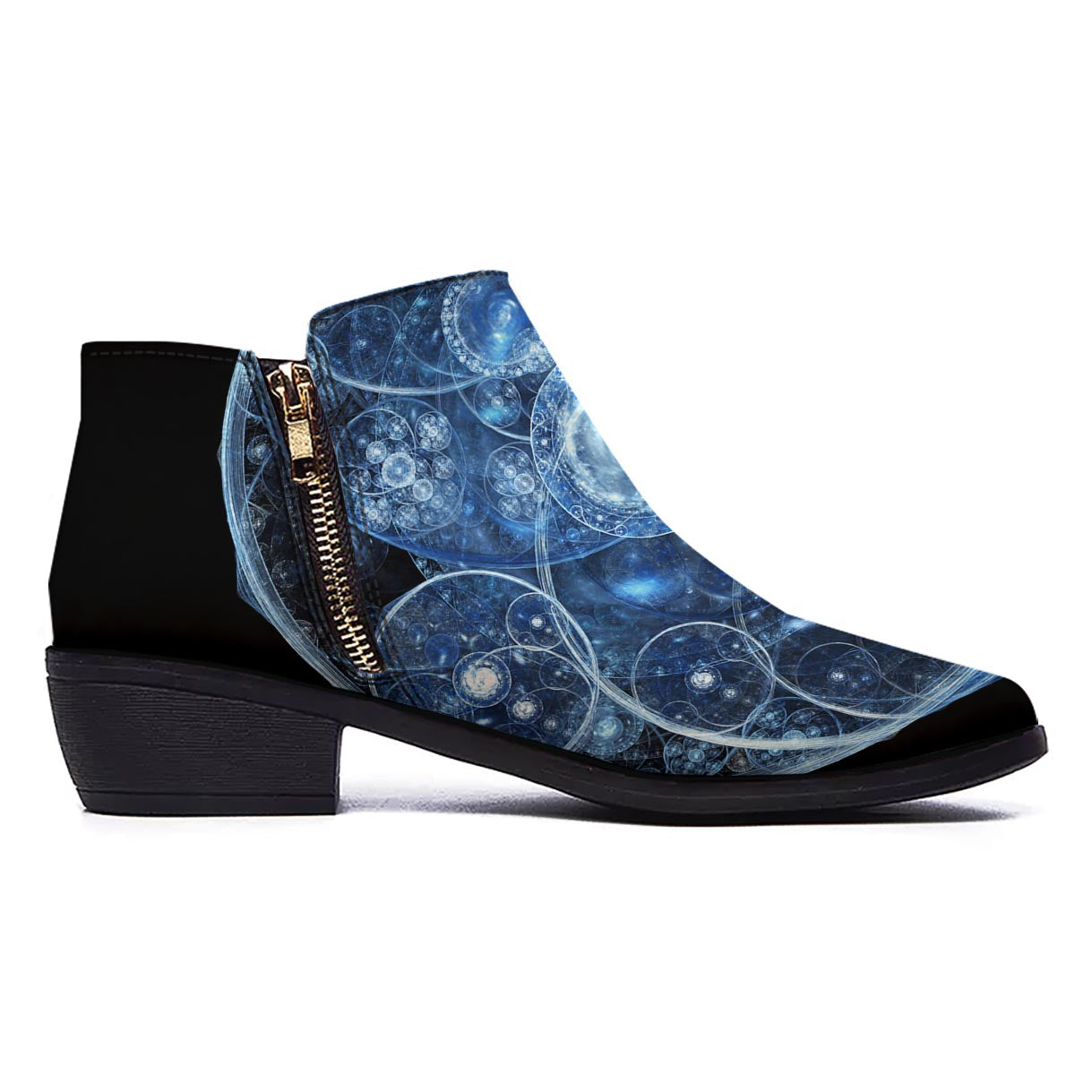 Fractal Steampunk Print Ankle Boots-grizzshop