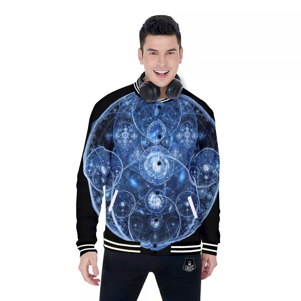 Fractal Steampunk Print Baseball Jacket-grizzshop