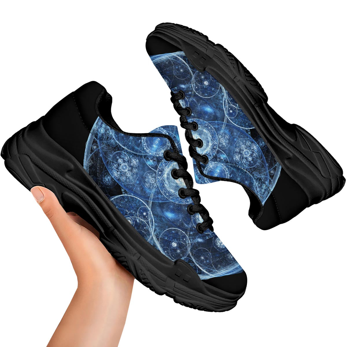 Fractal Steampunk Print Black Chunky Shoes-grizzshop