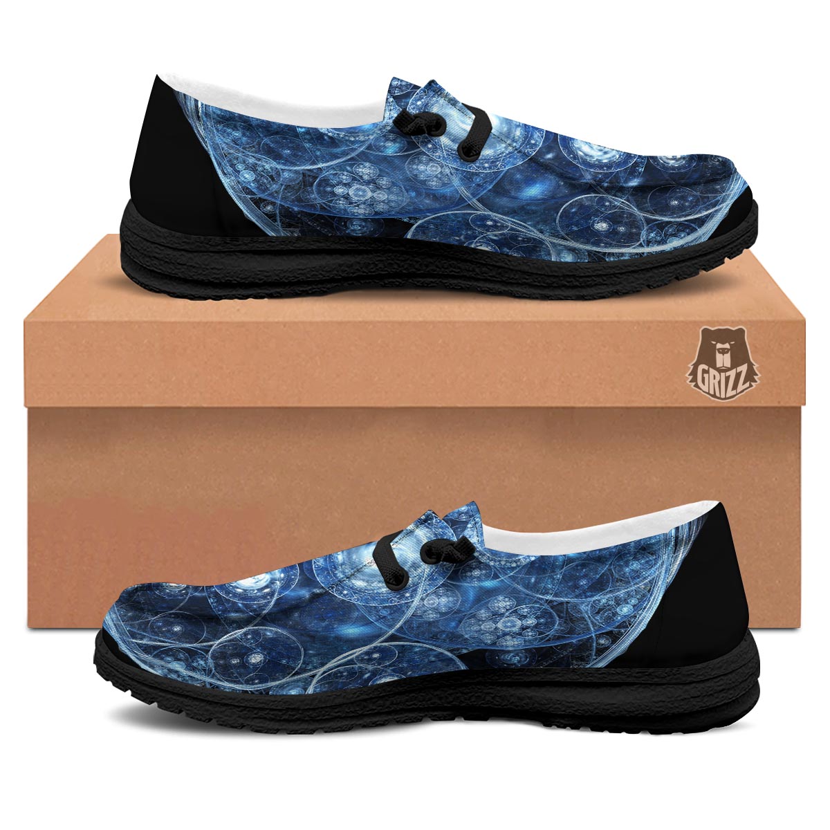 Fractal Steampunk Print Black Loafers-grizzshop