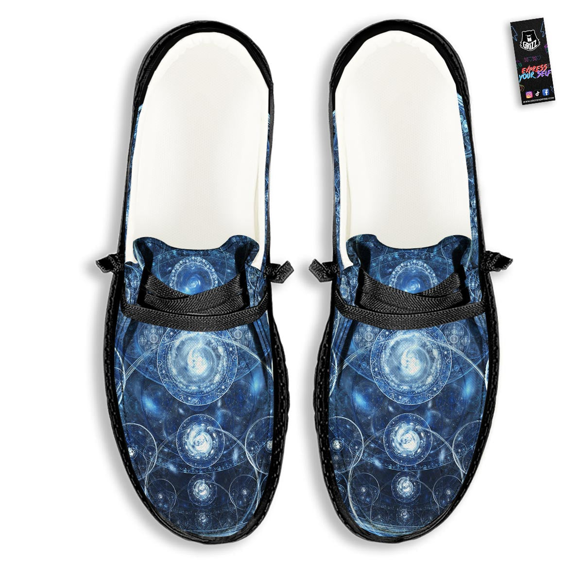 Fractal Steampunk Print Black Loafers-grizzshop