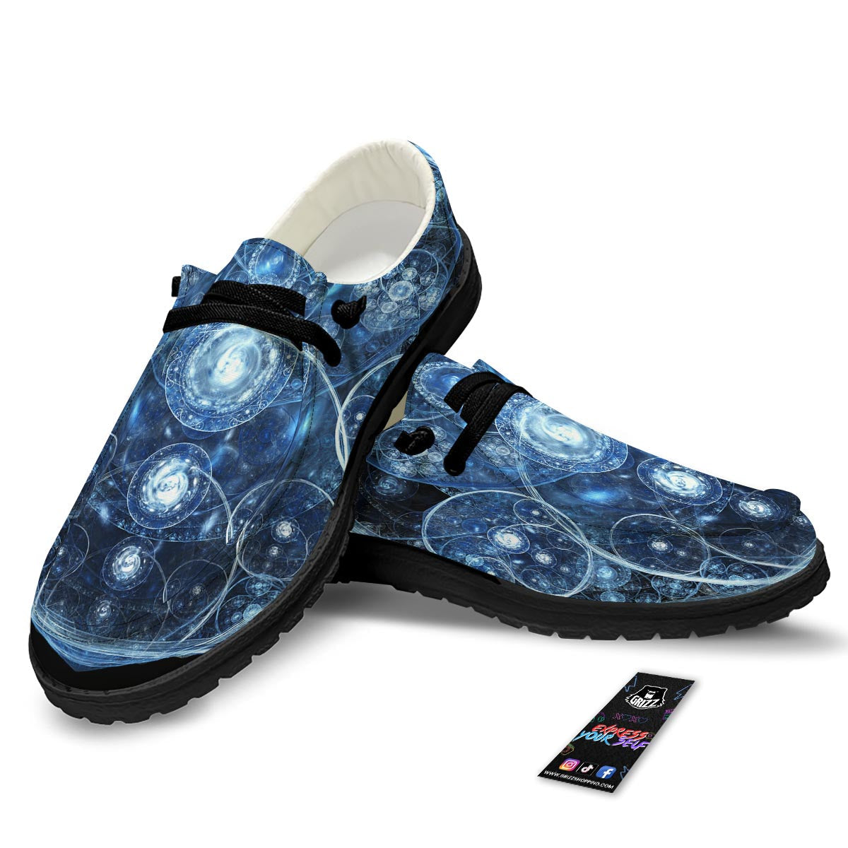 Fractal Steampunk Print Black Loafers-grizzshop