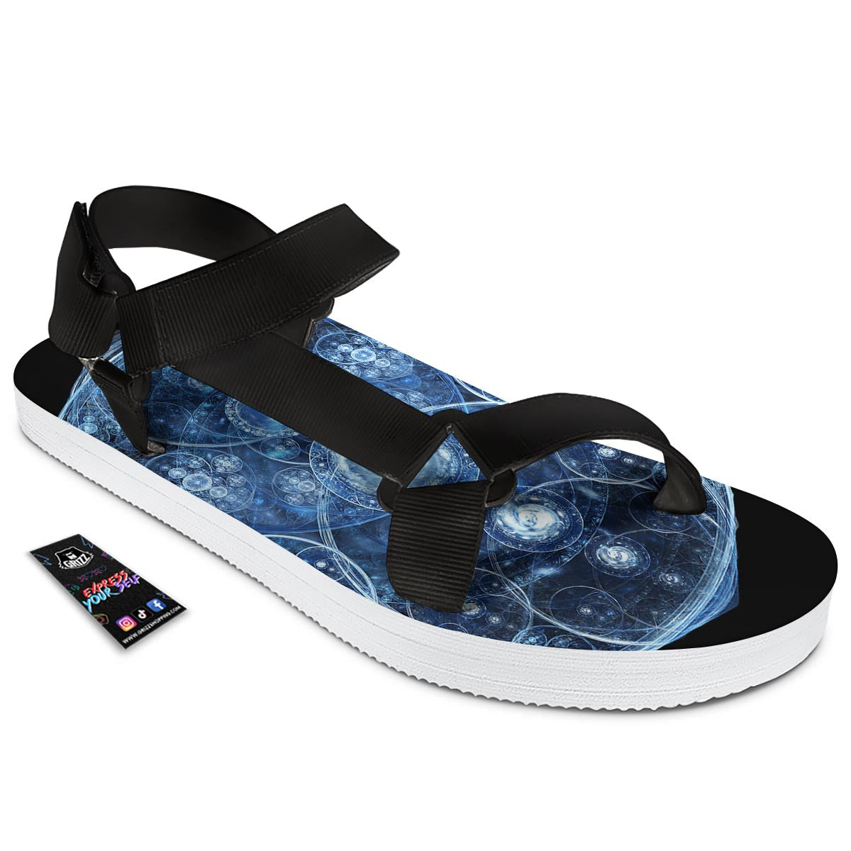 Fractal Steampunk Print Black Open Toe Sandals-grizzshop