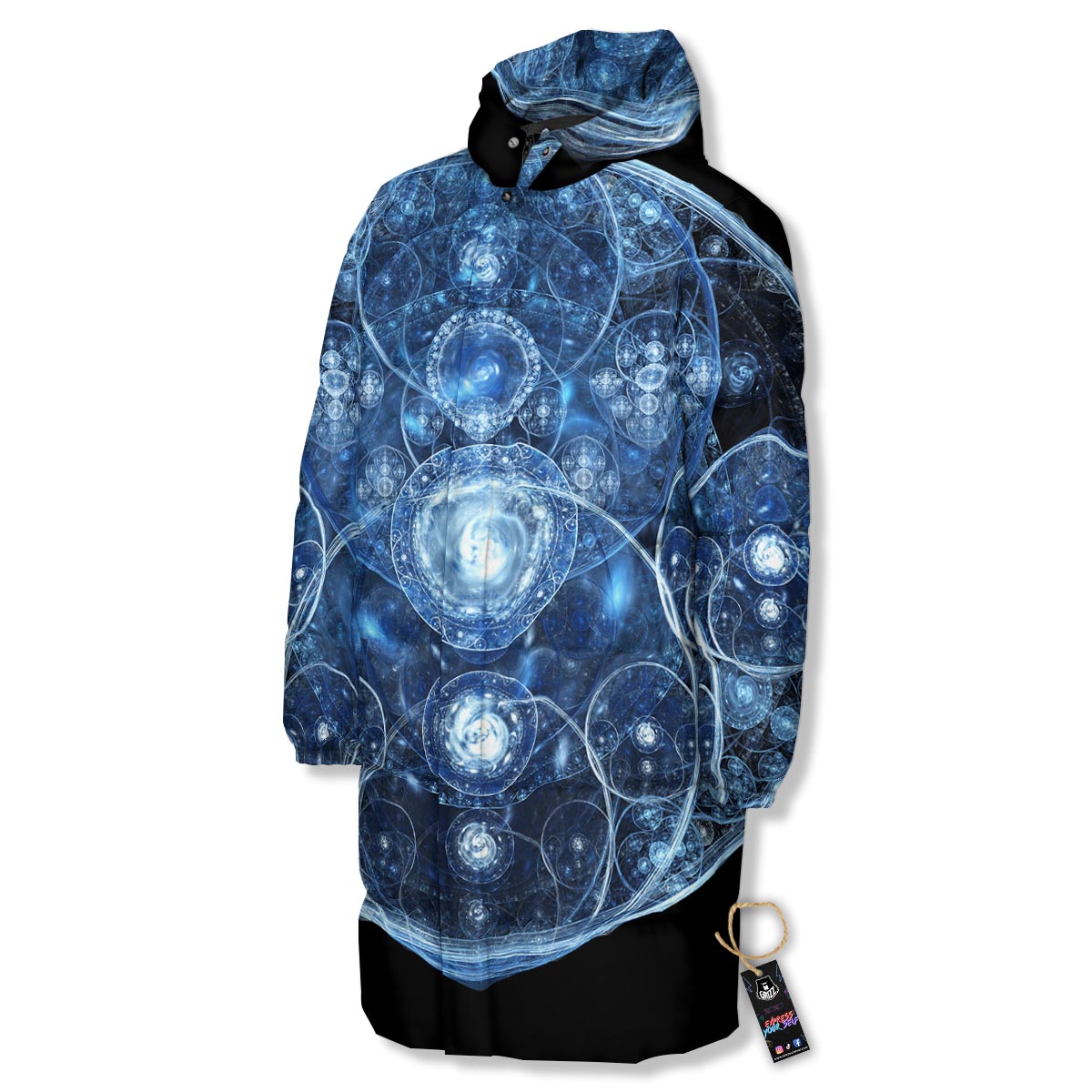 Fractal Steampunk Print Long Down Jacket-grizzshop