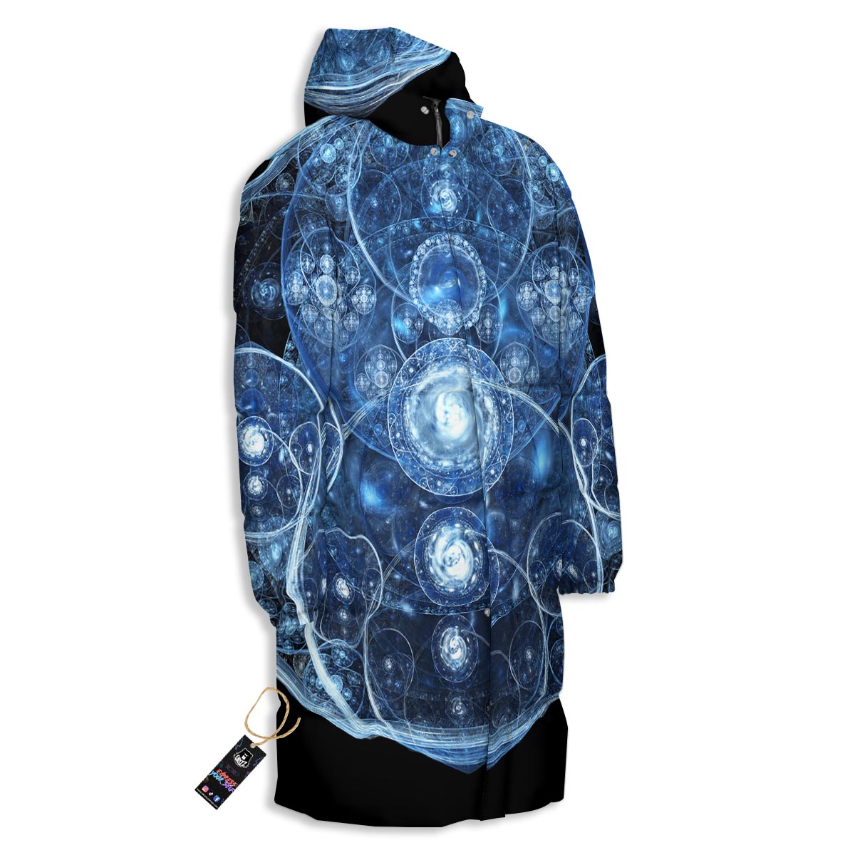 Fractal Steampunk Print Long Down Jacket-grizzshop