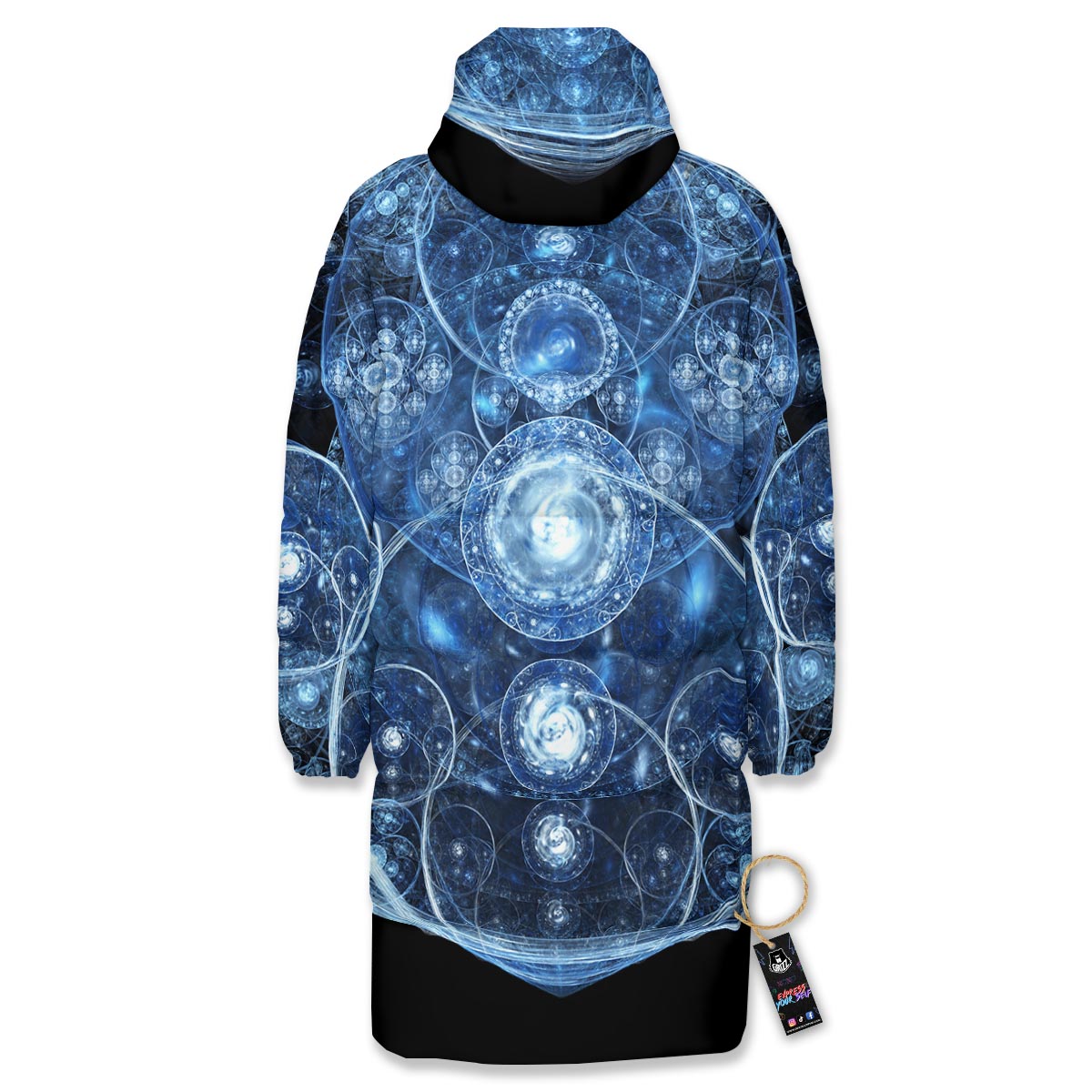 Fractal Steampunk Print Long Down Jacket-grizzshop