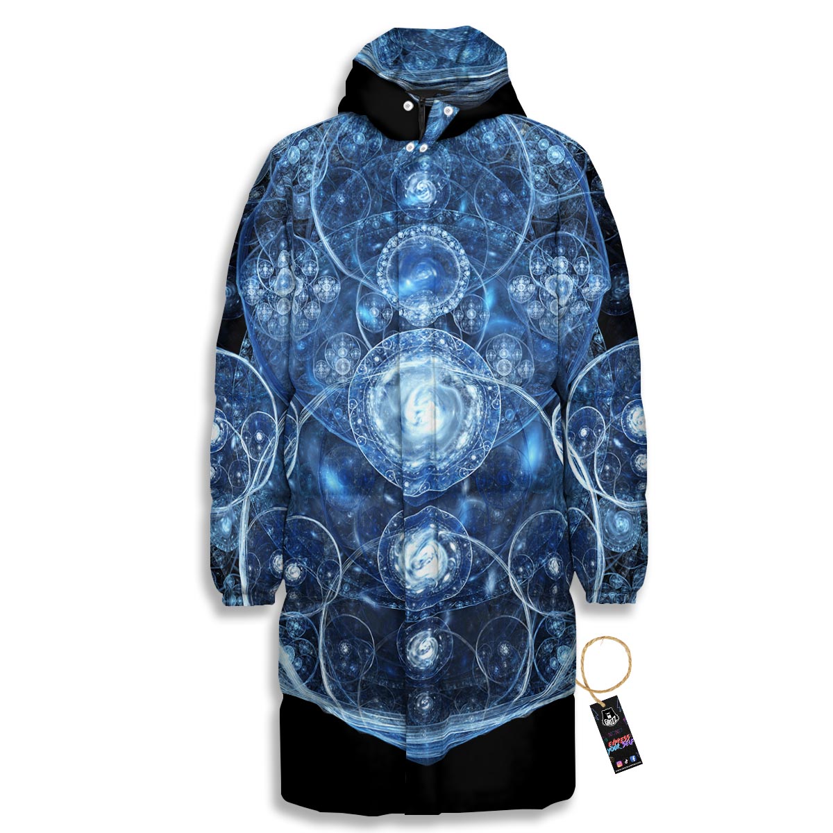 Fractal Steampunk Print Long Down Jacket-grizzshop