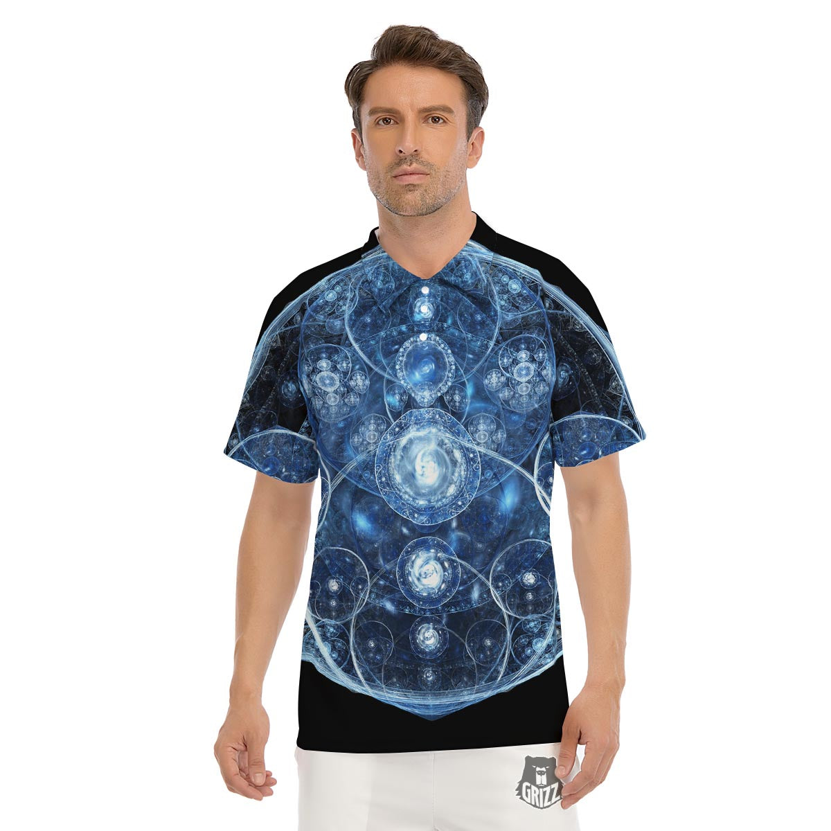 Fractal Steampunk Print Men's Golf Shirts-grizzshop