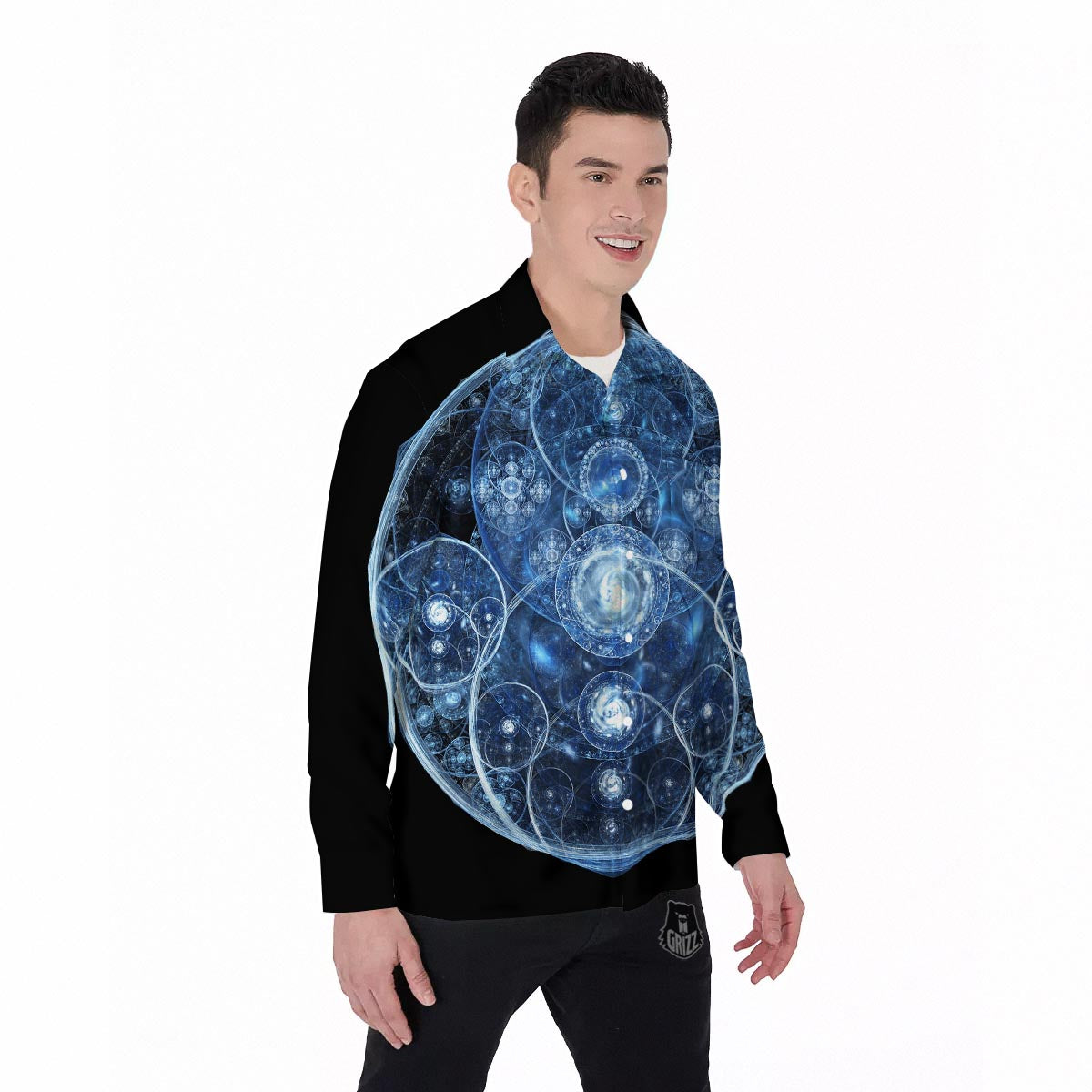 Fractal Steampunk Print Men's Long Sleeve Shirts-grizzshop
