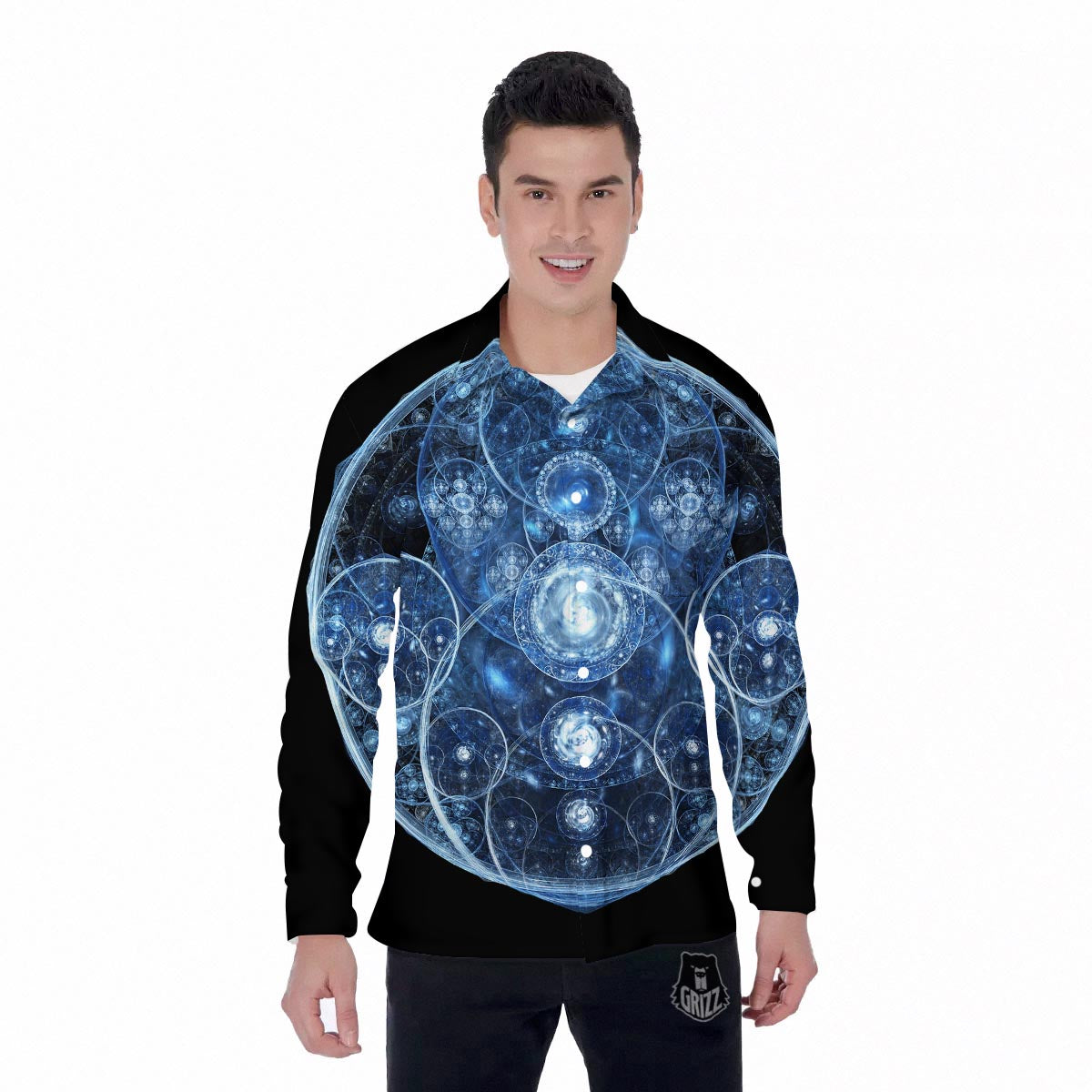 Fractal Steampunk Print Men's Long Sleeve Shirts-grizzshop