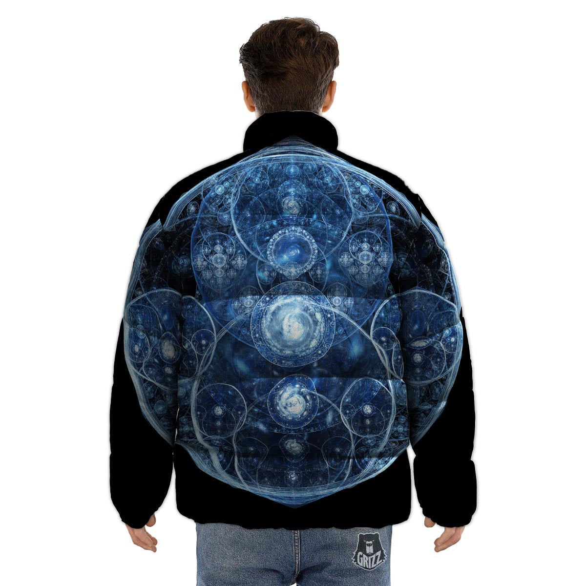 Fractal Steampunk Print Puffer Jacket-grizzshop