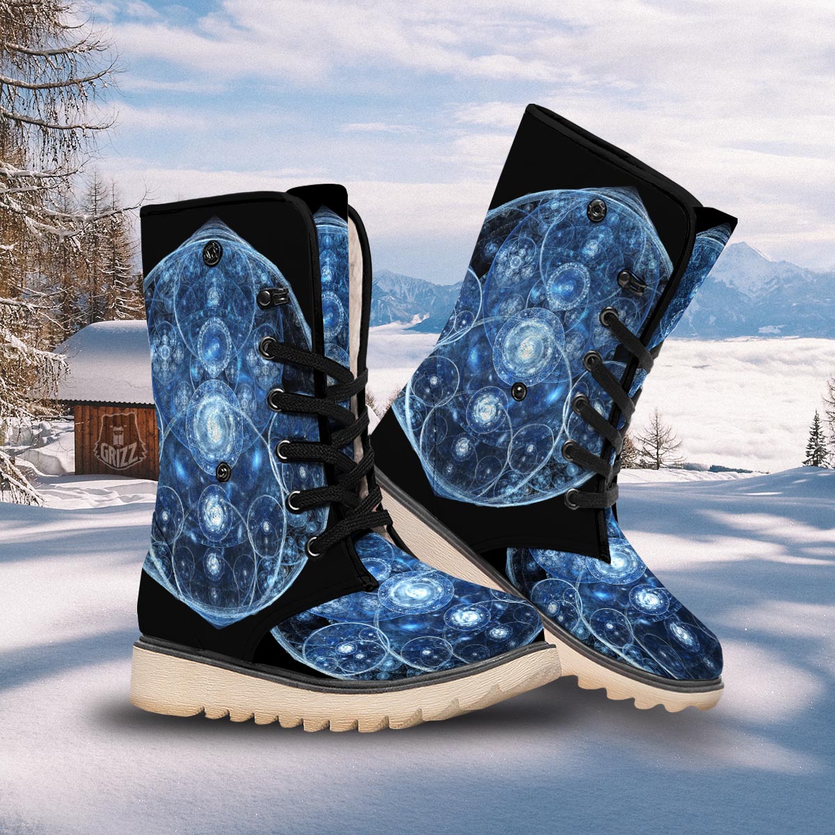 Fractal Steampunk Print Snow Boots-grizzshop