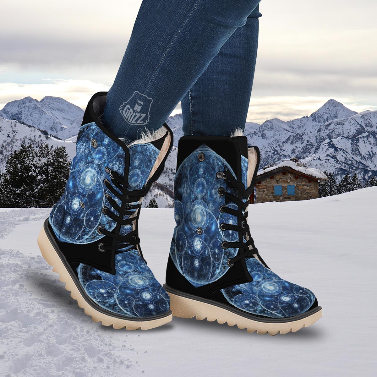 Fractal Steampunk Print Snow Boots-grizzshop