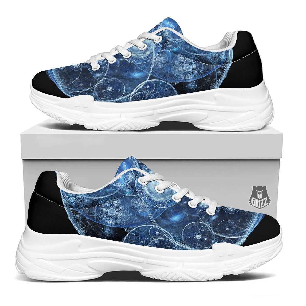 Fractal Steampunk Print White Chunky Shoes-grizzshop