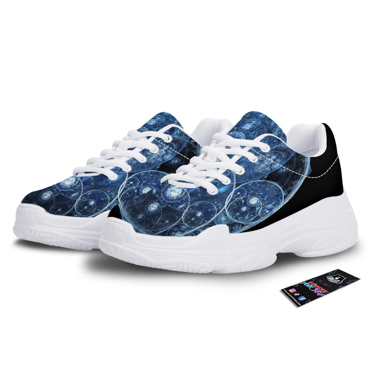 Fractal Steampunk Print White Chunky Shoes-grizzshop