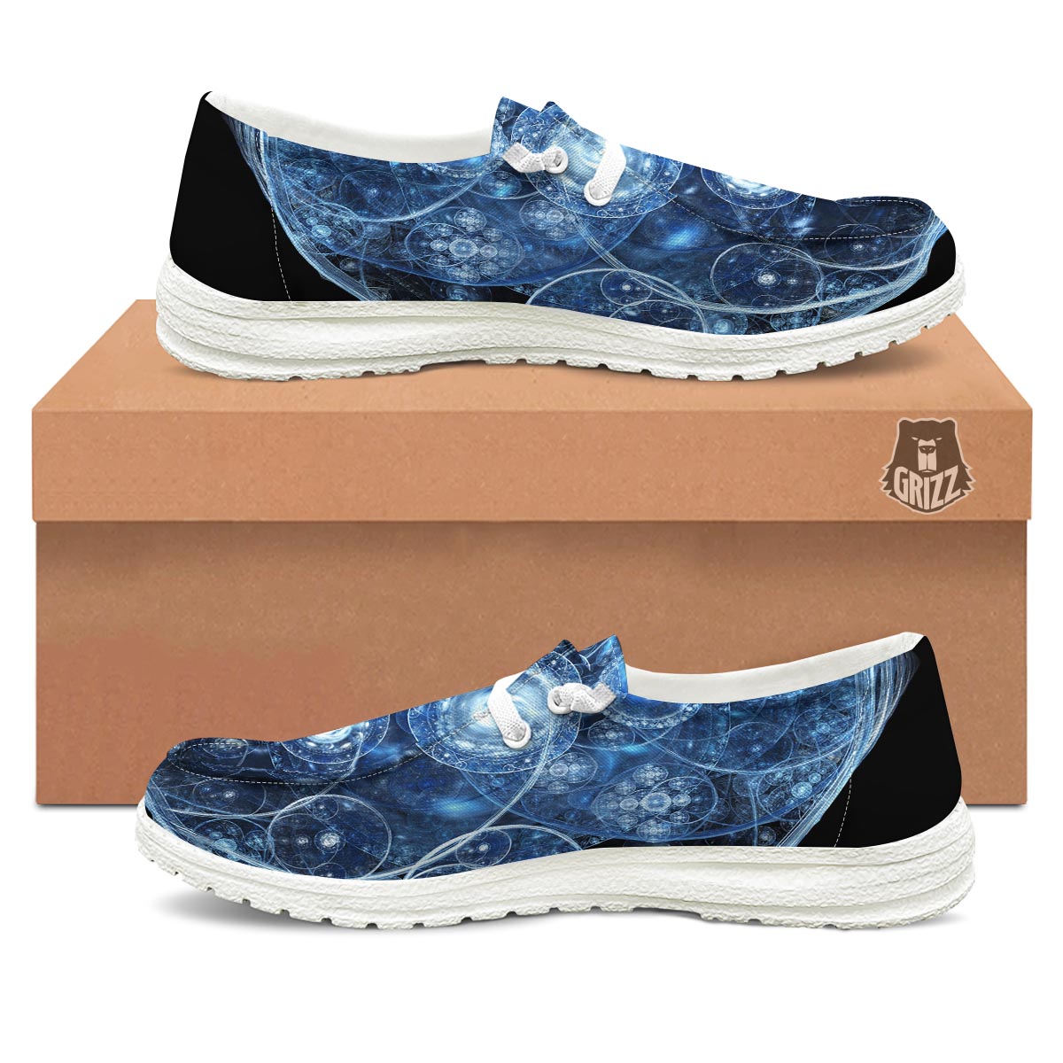 Fractal Steampunk Print White Loafers-grizzshop