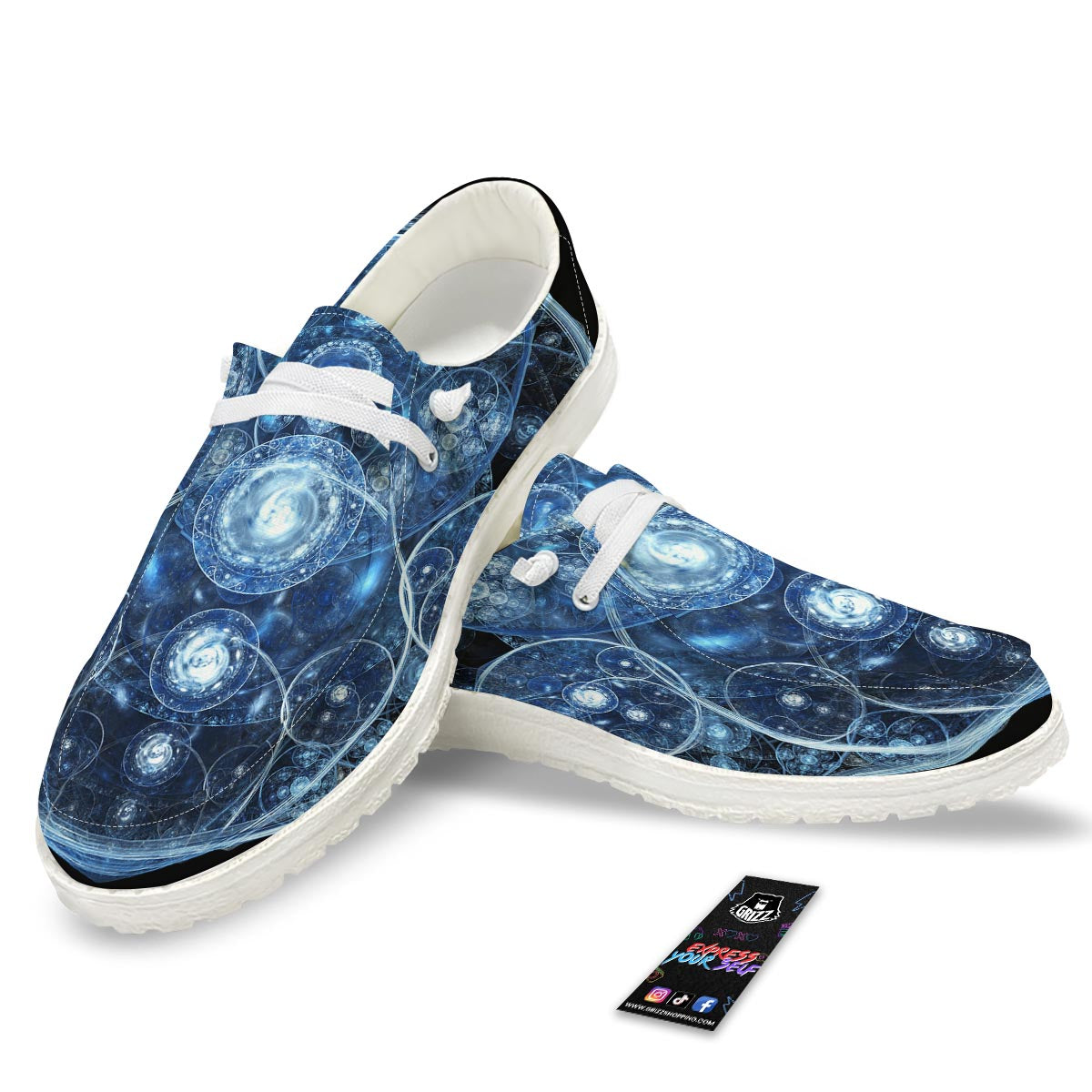 Fractal Steampunk Print White Loafers-grizzshop