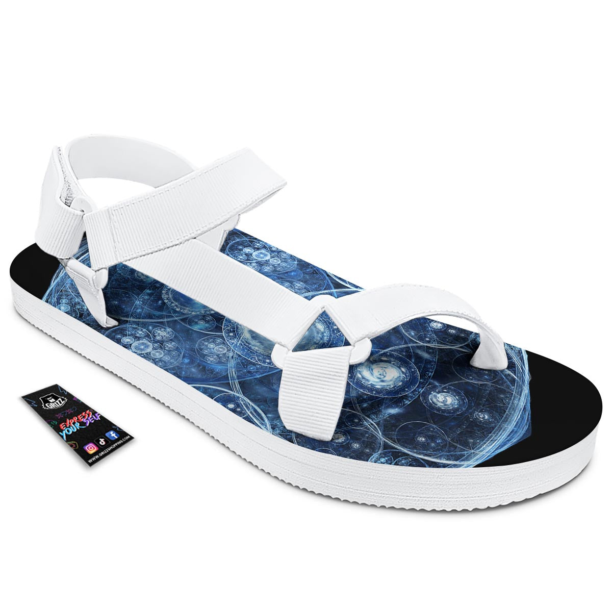 Fractal Steampunk Print White Open Toe Sandals-grizzshop