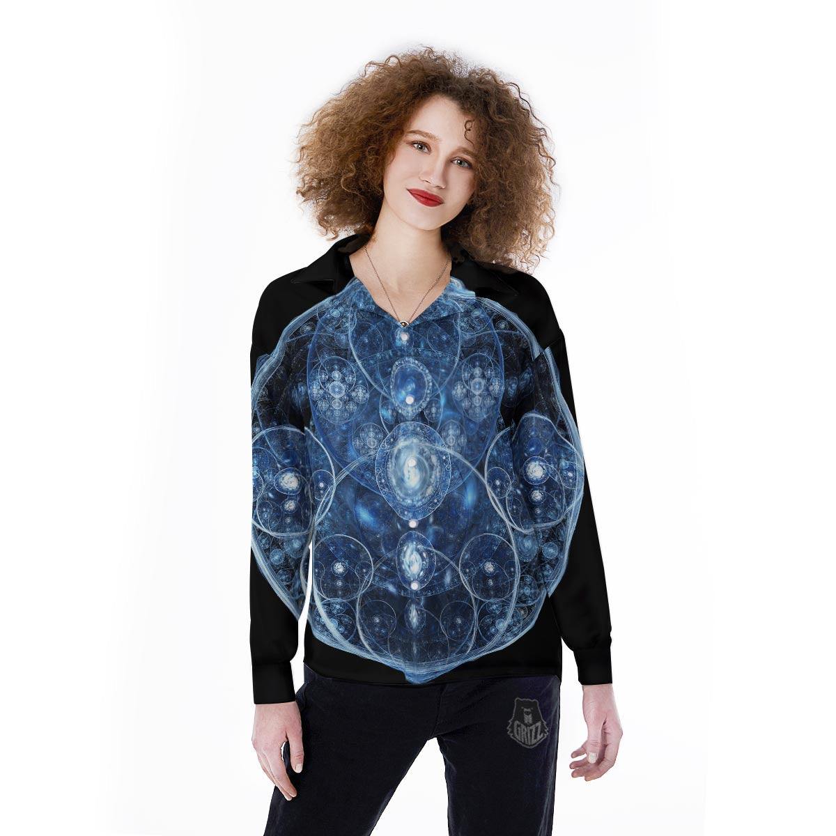 Fractal Steampunk Print Women's Long Sleeve Shirts-grizzshop