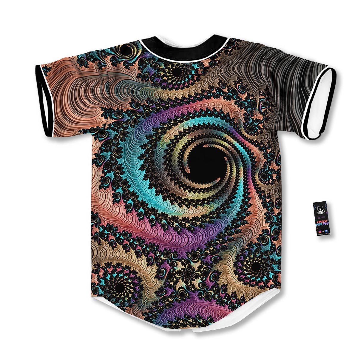 Fractal Trippy Print Baseball Jersey-grizzshop
