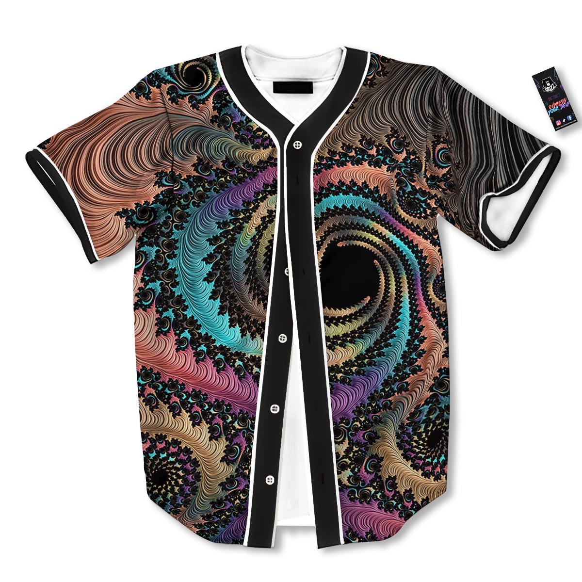 Fractal Trippy Print Baseball Jersey-grizzshop