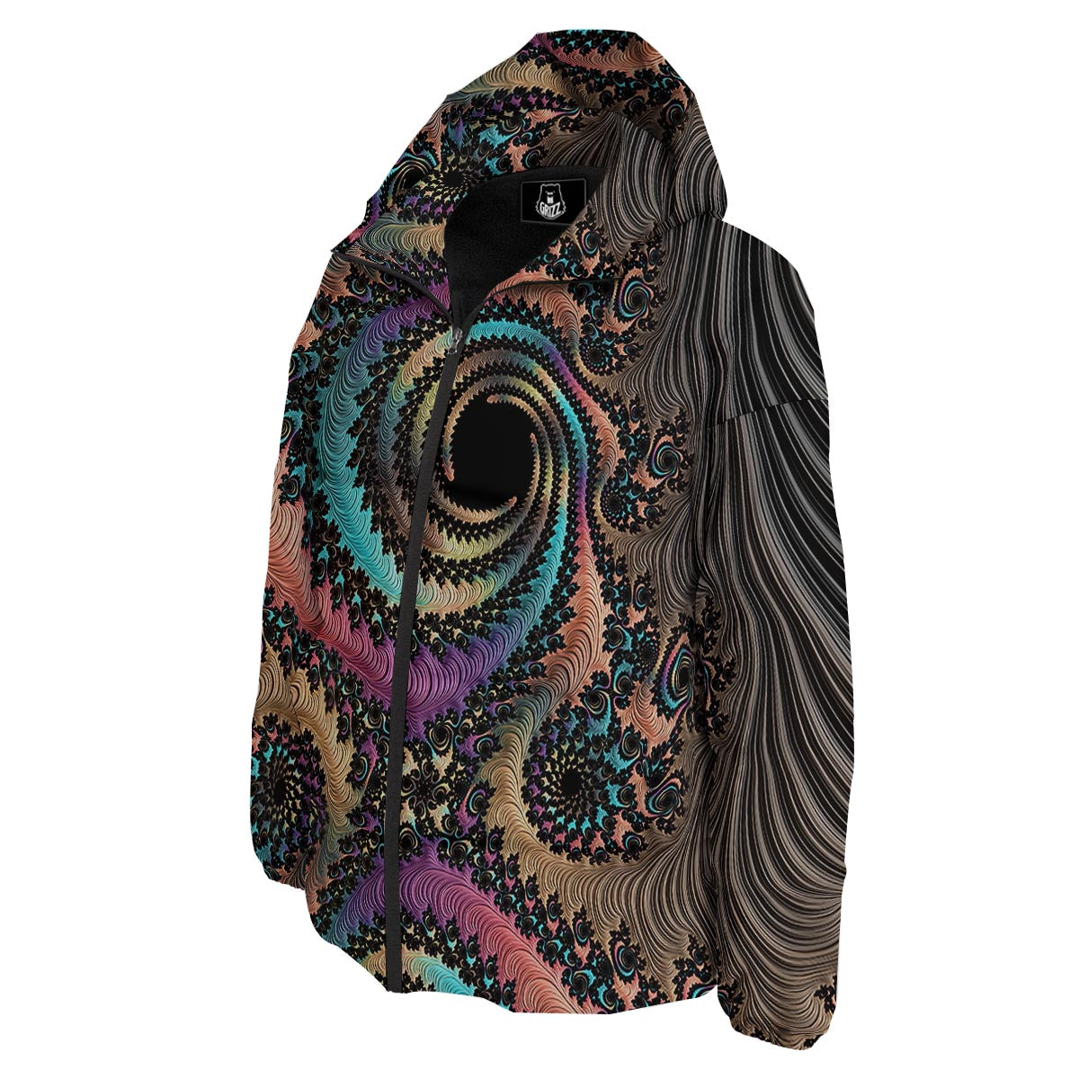Fractal Trippy Print Down Jacket-grizzshop