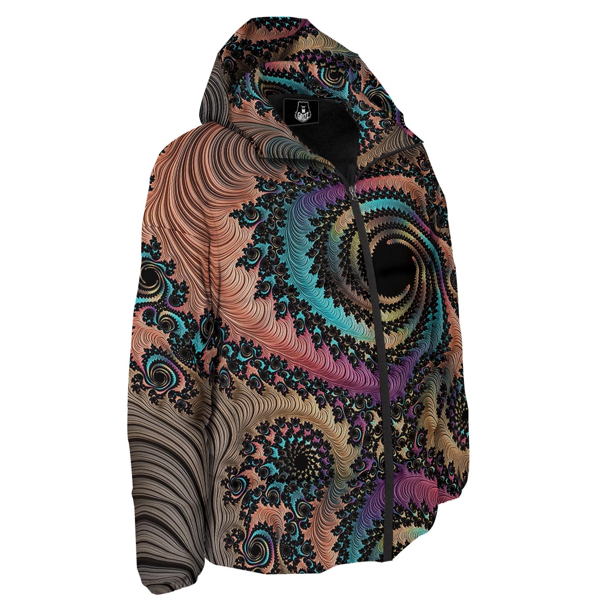 Fractal Trippy Print Down Jacket-grizzshop