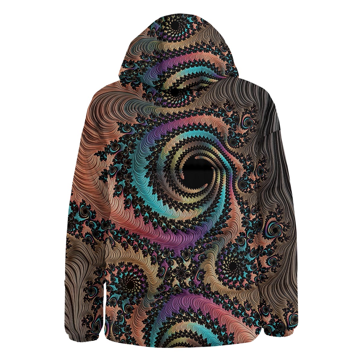 Fractal Trippy Print Down Jacket-grizzshop