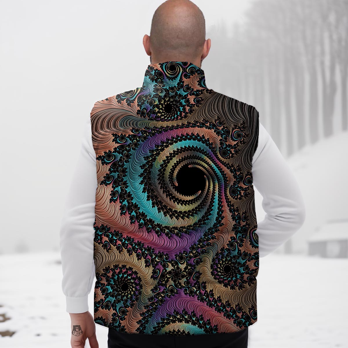 Fractal Trippy Print Down Vest