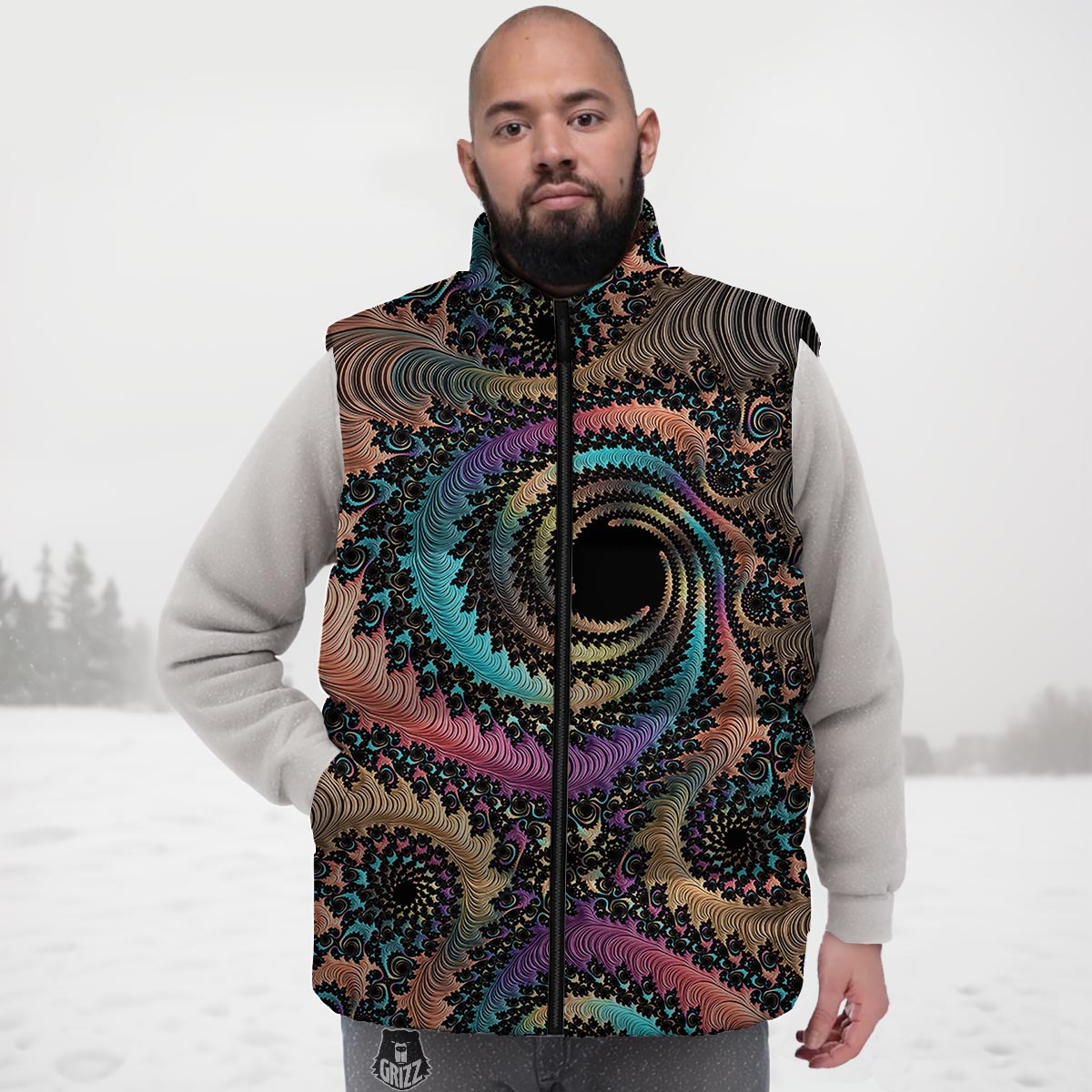 Fractal Trippy Print Down Vest