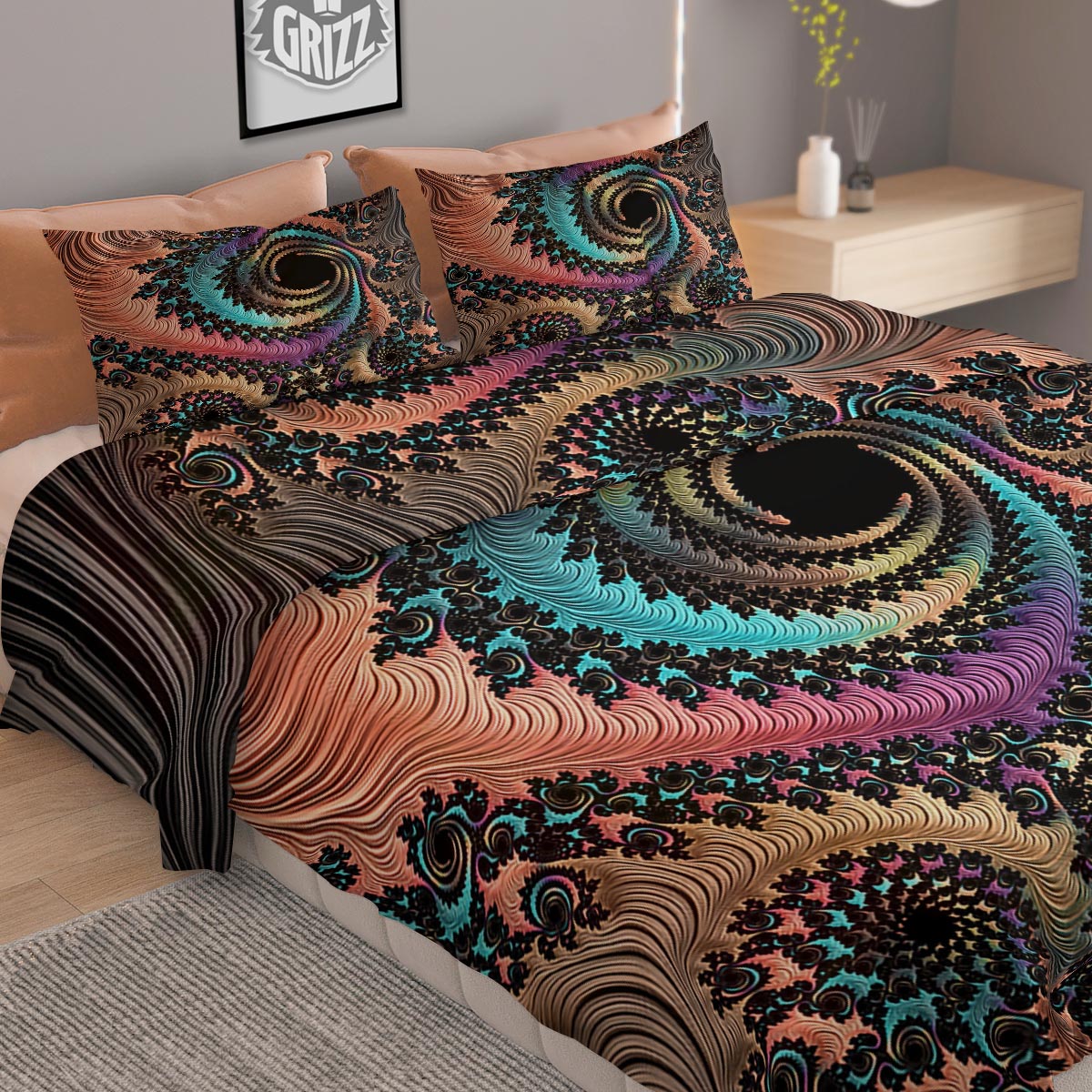 Fractal Trippy Print Duvet Cover Bedding Set