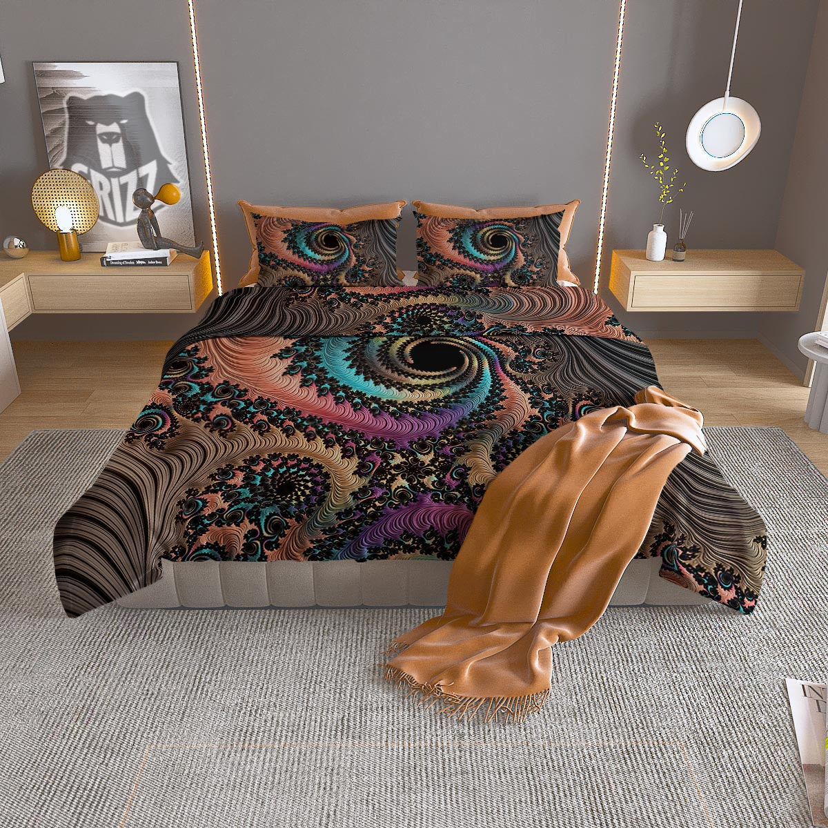 Fractal Trippy Print Duvet Cover Bedding Set