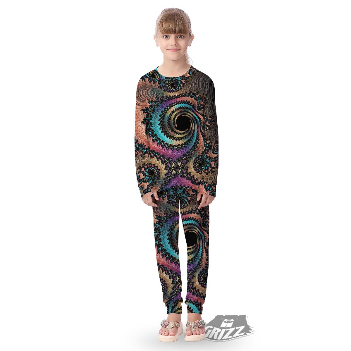 Fractal Trippy Print Kid's Pajamas-grizzshop