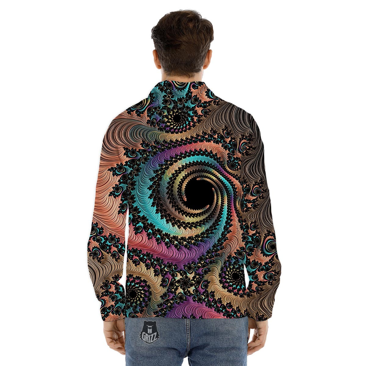 Fractal Trippy Print Men's Dress Shirts-grizzshop